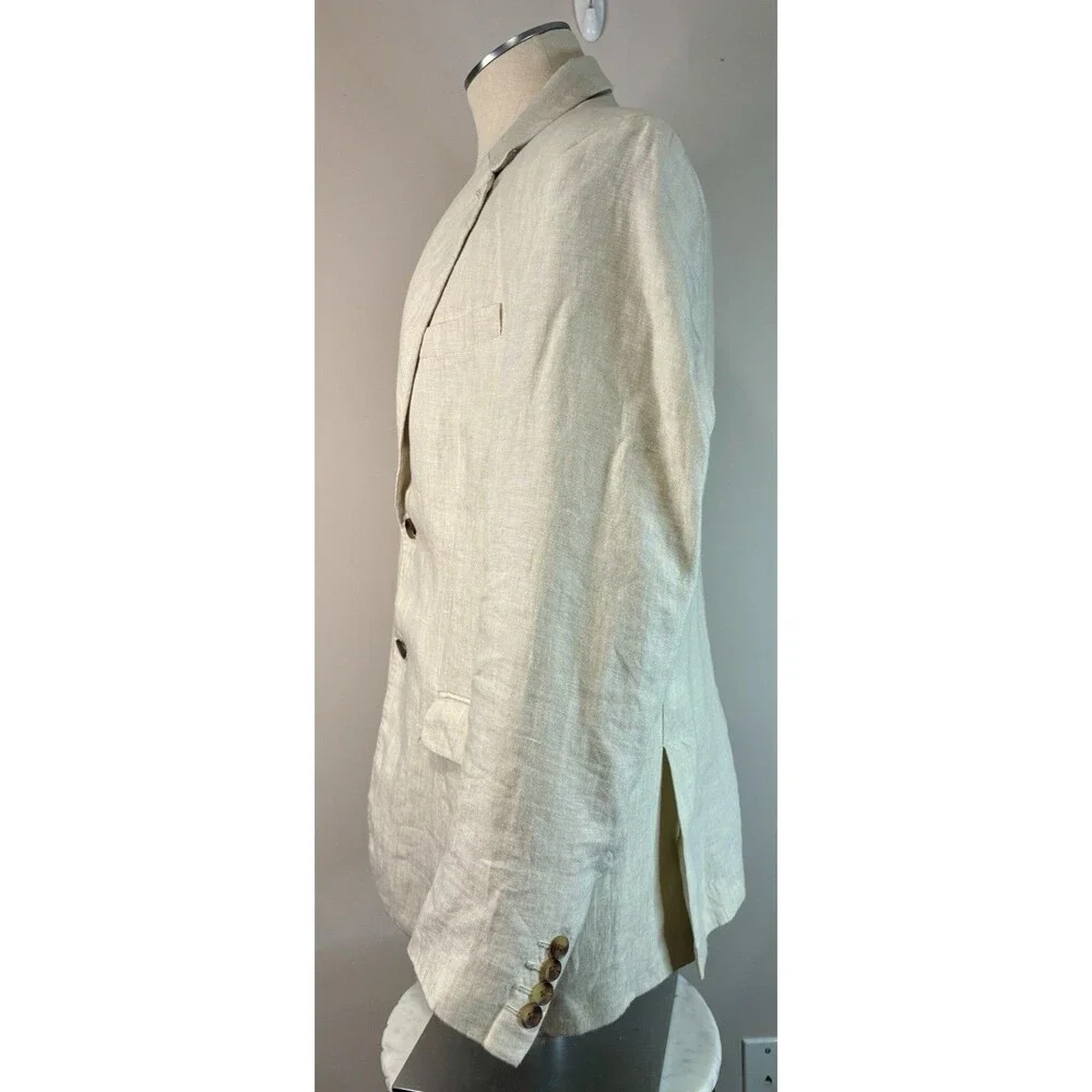 Club Room Luxury 100% Linen Ivory Dual Vent Stitched Lapel Jacket Blazer Large